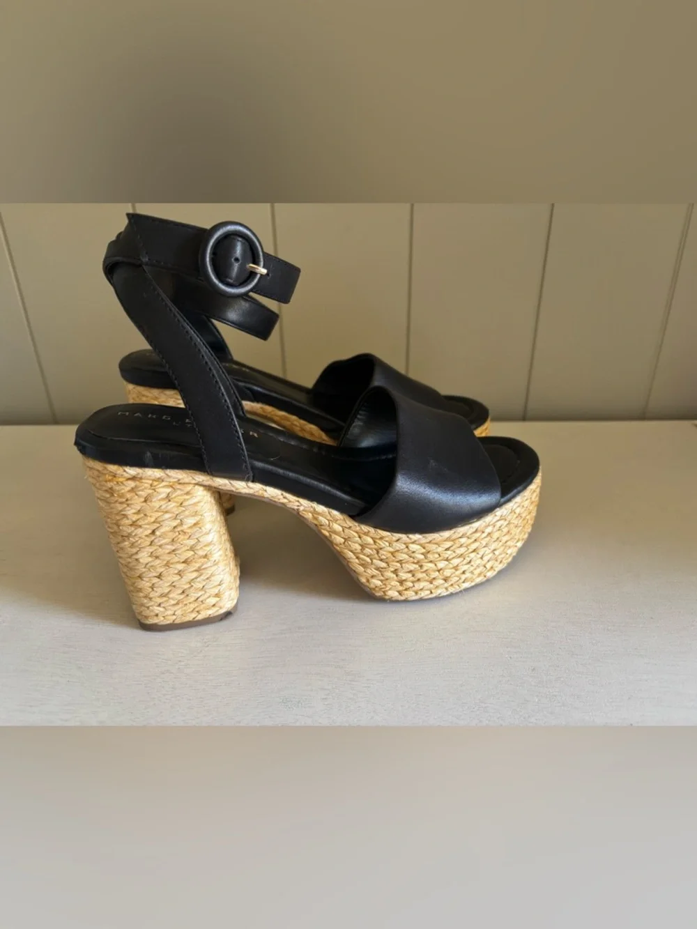 Marc Fisher LTD Womens Palyca Black Rope Platform Heel Espadrille Sandals 6.5